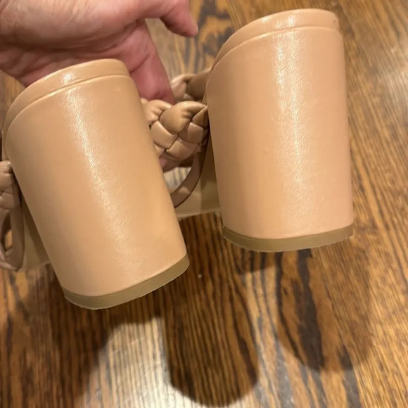 Madden Girl tan faux leather braided strap slip on heeled sandals. Size 8. - Picture 4 of 5